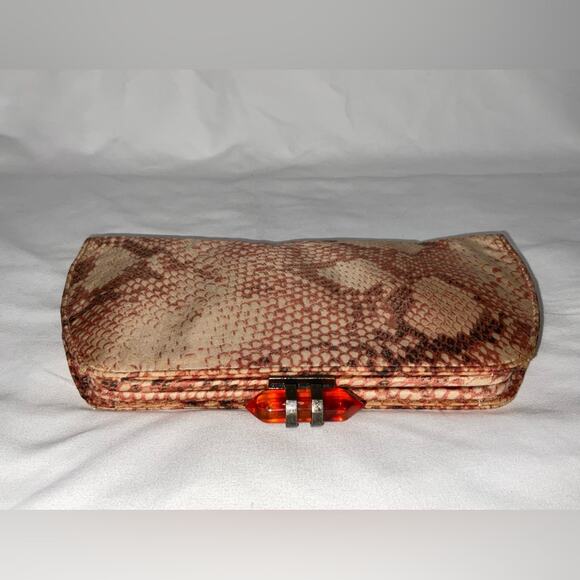 Banana Republic 100% Silk Bag Pouch Clutch Purse Snake Rust Colored Stone Crysta - Picture 6 of 9